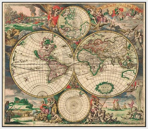60242_FW1_- titled 'World Map 1689' by artist Vintage Reproduction - Wall Art Print on Textured Fine Art Canvas or Paper - Digital Giclee reproduction of art painting. Red Sky Art is India's Online Art Gallery for Home Decor - V413
