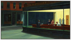 60255_FW2_- titled 'Nighthawks' by artist Edward Hopper - Wall Art Print on Textured Fine Art Canvas or Paper - Digital Giclee reproduction of art painting. Red Sky Art is India's Online Art Gallery for Home Decor - H1434
