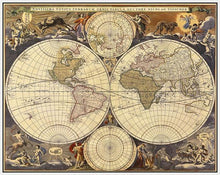 60182_FW2_- titled 'New World Map, 17th Century' by artist Visscher - Wall Art Print on Textured Fine Art Canvas or Paper - Digital Giclee reproduction of art painting. Red Sky Art is India's Online Art Gallery for Home Decor - V114