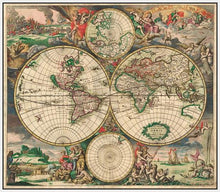 60242_FW2_- titled 'World Map 1689' by artist Vintage Reproduction - Wall Art Print on Textured Fine Art Canvas or Paper - Digital Giclee reproduction of art painting. Red Sky Art is India's Online Art Gallery for Home Decor - V413