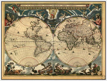60157_FW2_- titled 'World Map 1664' by artist Vintage Reproduction - Wall Art Print on Textured Fine Art Canvas or Paper - Digital Giclee reproduction of art painting. Red Sky Art is India's Online Art Gallery for Home Decor - V420