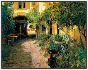222001_FW3 'Courtyard - Alsace' by artist Philip Craig - Wall Art Print on Textured Fine Art Canvas or Paper - Digital Giclee reproduction of art painting. Red Sky Art is India's Online Art Gallery for Home Decor - 111_2214