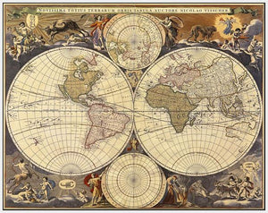 60182_FW3_- titled 'New World Map, 17th Century' by artist Visscher - Wall Art Print on Textured Fine Art Canvas or Paper - Digital Giclee reproduction of art painting. Red Sky Art is India's Online Art Gallery for Home Decor - V114