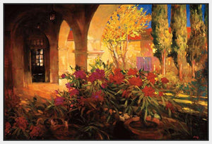 222039_FW4 'Twilight Courtyard' by artist Philip Craig - Wall Art Print on Textured Fine Art Canvas or Paper - Digital Giclee reproduction of art painting. Red Sky Art is India's Online Art Gallery for Home Decor - 111_8800