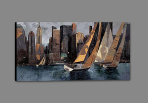 222241_GS1 'Sailboats in Manhattan I' by artist Marti Bofarull - Wall Art Print on Textured Fine Art Canvas or Paper - Digital Giclee reproduction of art painting. Red Sky Art is India's Online Art Gallery for Home Decor - 111_BMP306