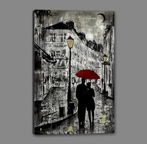 60210_GS1_- titled 'Rainy Promenade' by artist Loui Jover - Wall Art Print on Textured Fine Art Canvas or Paper - Digital Giclee reproduction of art painting. Red Sky Art is India's Online Art Gallery for Home Decor - J821