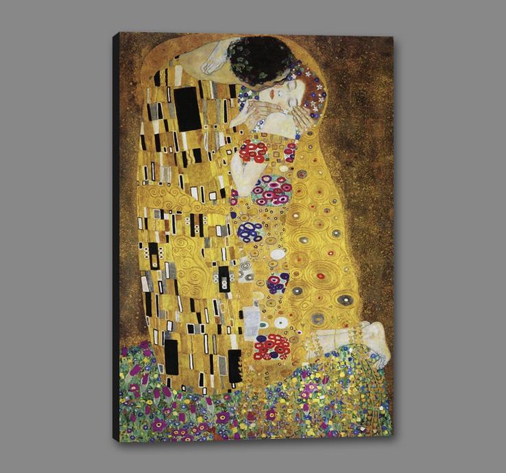60213_GS1_- titled 'The Kiss' by artist Gustav Klimt - Wall Art Print on Textured Fine Art Canvas or Paper - Digital Giclee reproduction of art painting. Red Sky Art is India's Online Art Gallery for Home Decor - K349