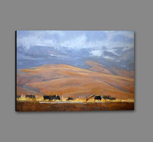60110_GS1_- titled 'North Powder Cows' by artist Todd Telander - Wall Art Print on Textured Fine Art Canvas or Paper - Digital Giclee reproduction of art painting. Red Sky Art is India's Online Art Gallery for Home Decor - T1642