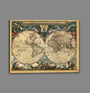 60157_GS1_- titled 'World Map 1664' by artist Vintage Reproduction - Wall Art Print on Textured Fine Art Canvas or Paper - Digital Giclee reproduction of art painting. Red Sky Art is India's Online Art Gallery for Home Decor - V420